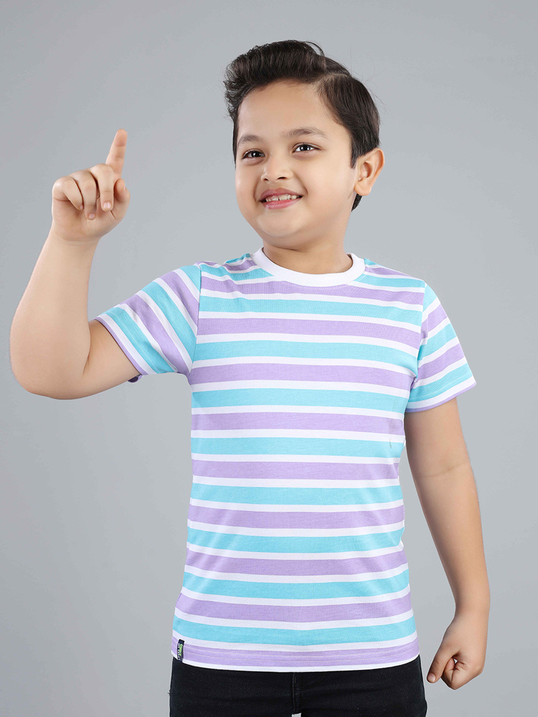 

3PIN Boys Striped Round Neck Short Sleeves Cotton T-shirt, Lavender