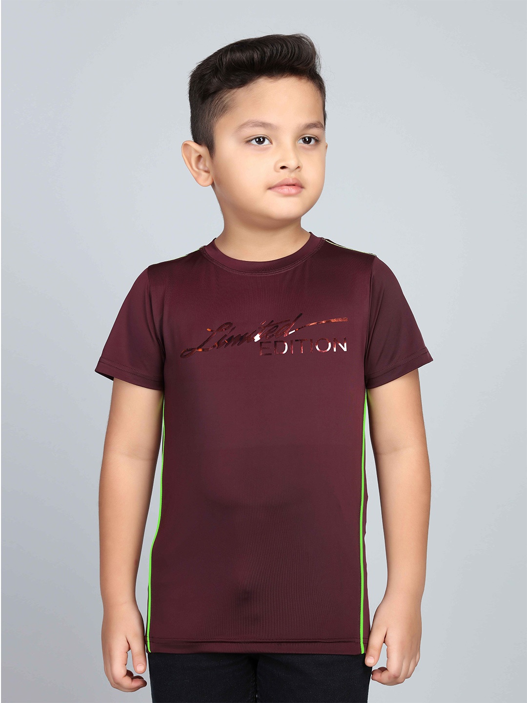 3PIN Boys Typography Printed Round Neck Short Slevees T-shirt, Purple