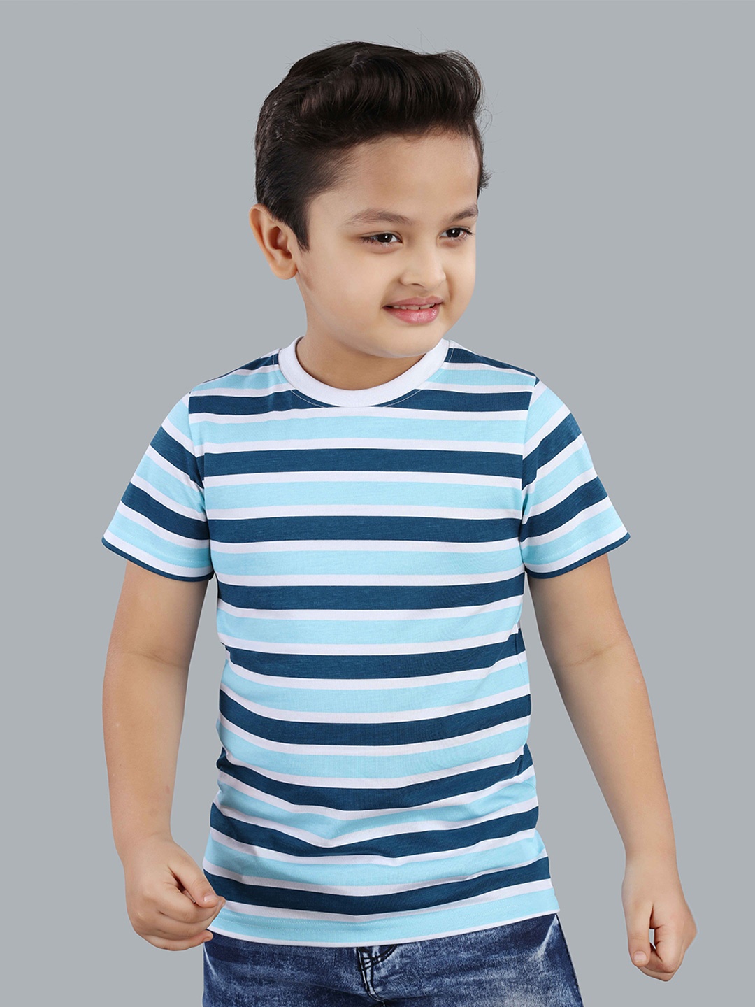 

3PIN Boys Striped Round Neck Short Sleeves Cotton T-shirt, Blue
