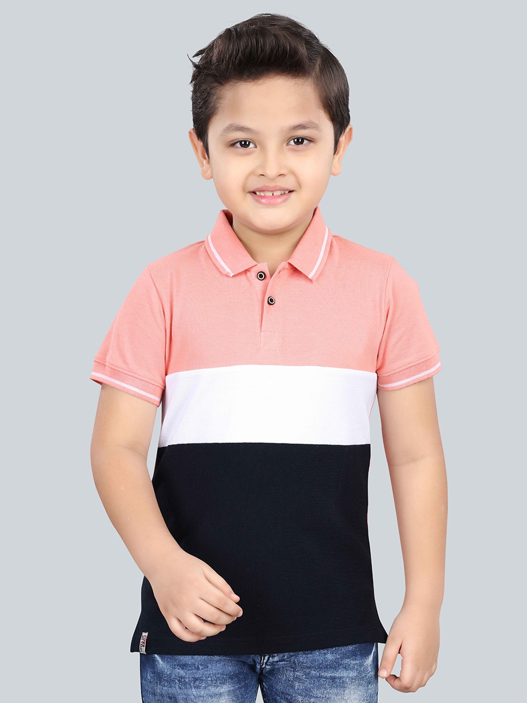 

3PIN Boys Colourblocked Polo Collar Short Sleeves Cotton T-shirt, Black