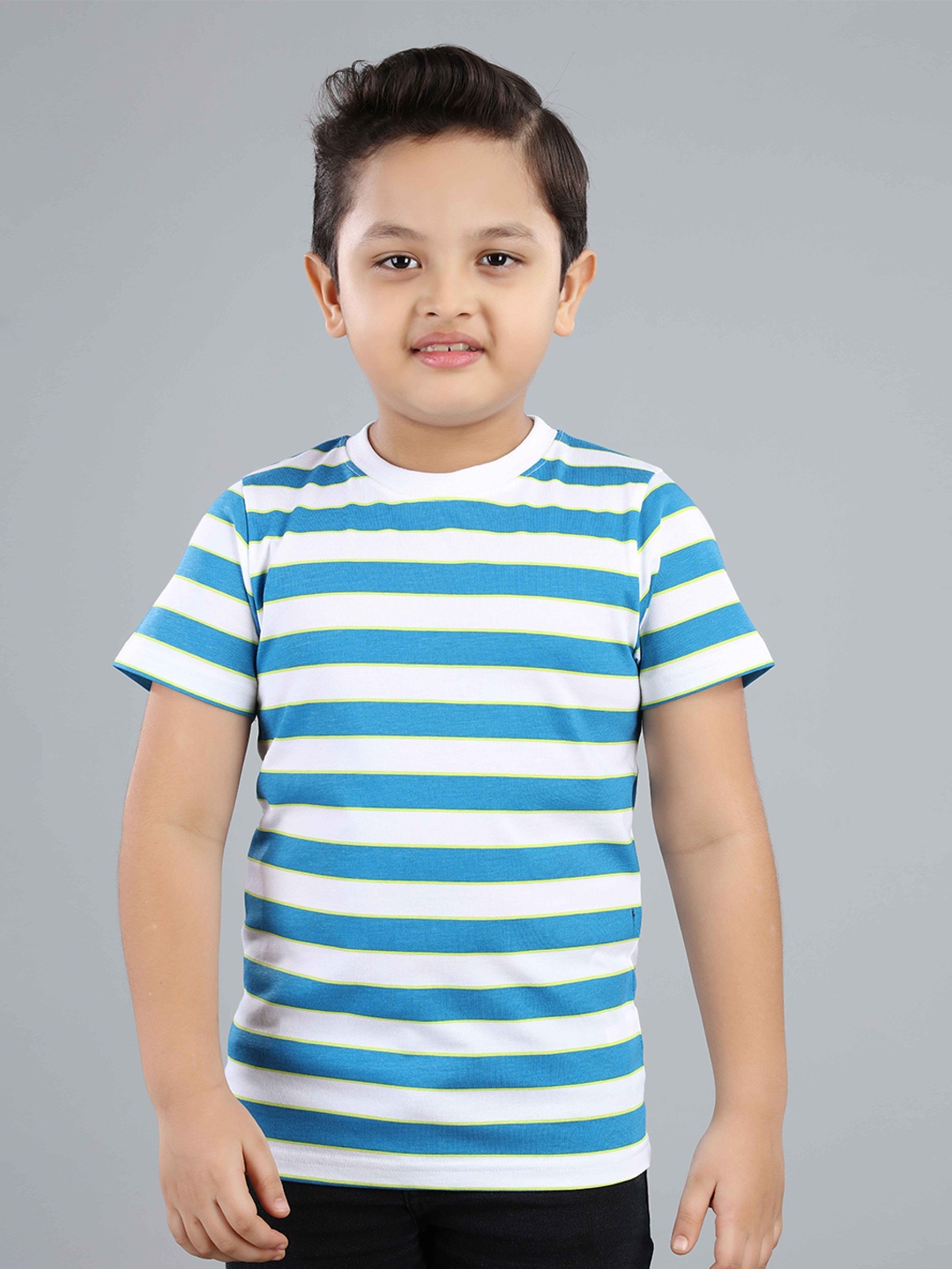 

3PIN Boys Striped Round Neck Short Sleeves Cotton T-shirt, White
