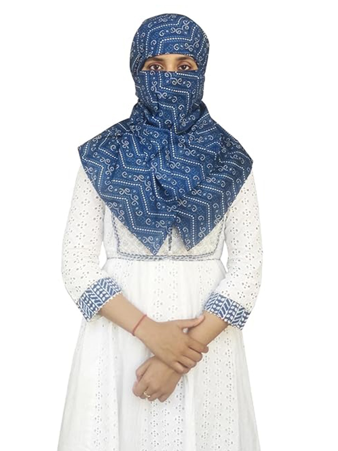 

SWITCHON Printed Cotton Face Scarf, Blue