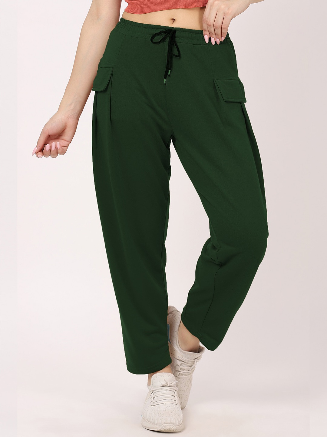 

BAESD Women Relaxed Loose Fit Low-Rise Cotton Easy Wash Regular Trousers, Green