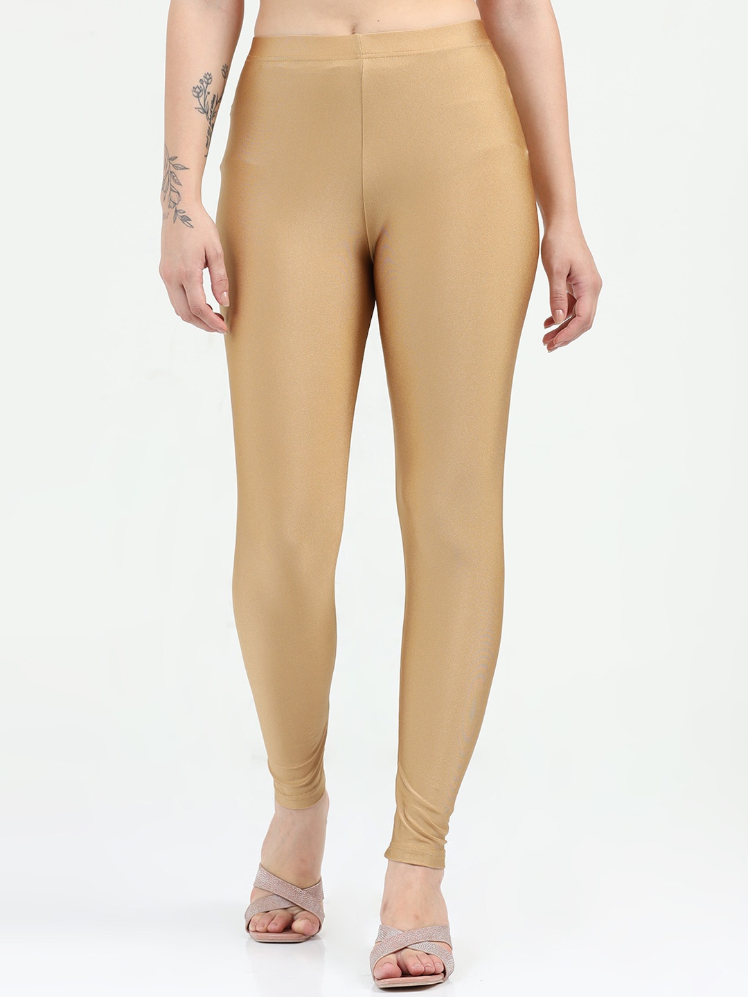 

Bottoms Women Mid-Rise Slim Fit Shimmer Ankle-length Leggings, Bronze