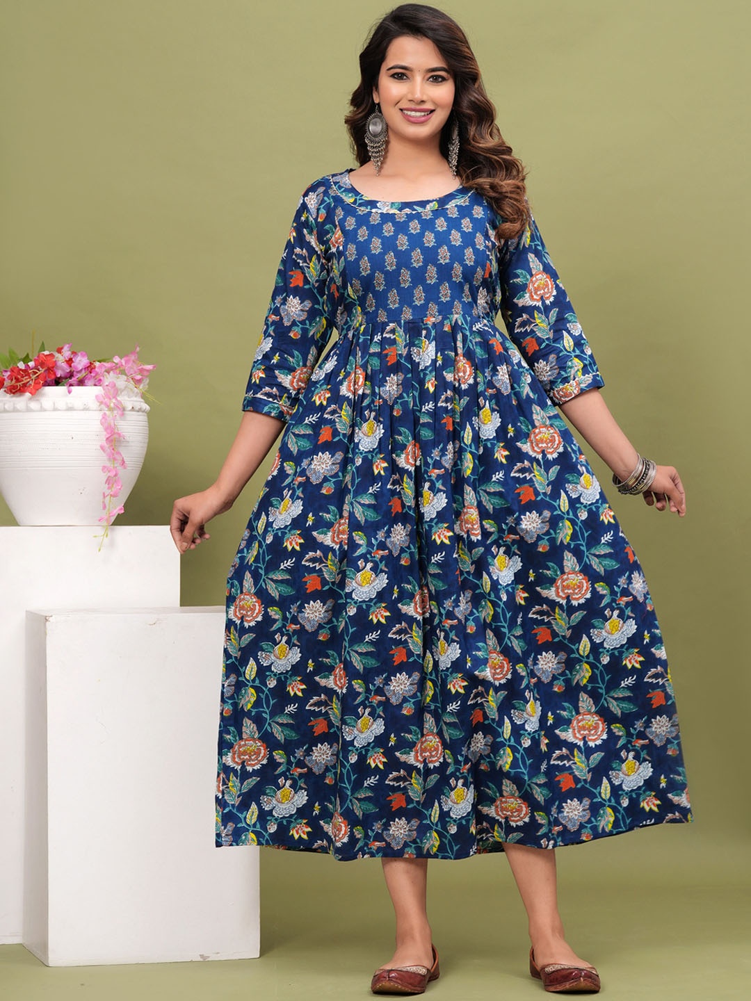 

NITVAN Floral Printed Floral Maternity Kurta, Blue