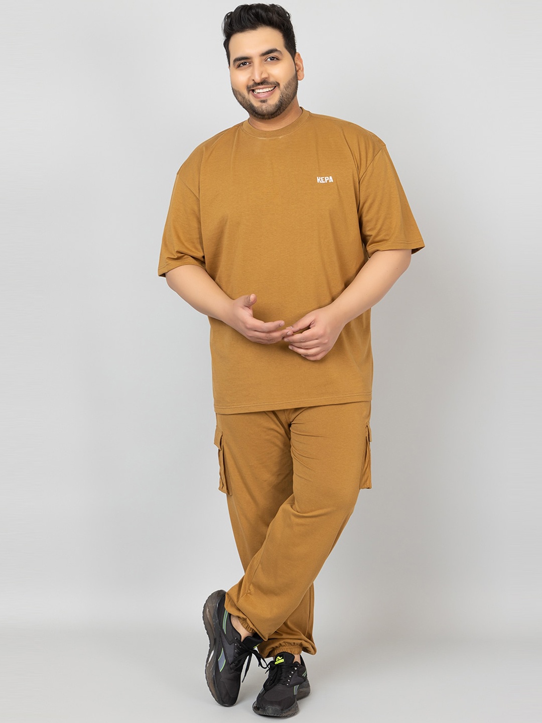 

KEPA Plus Size Pure Cotton T-Shirt With Joggers, Brown