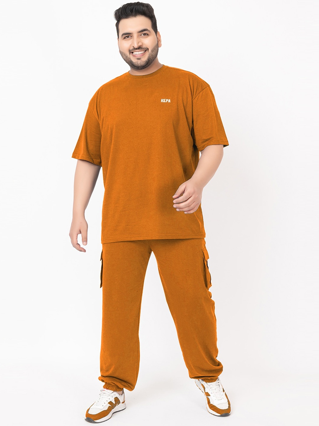 

KEPA Plus Size Pure Cotton T-Shirt With Joggers, Orange