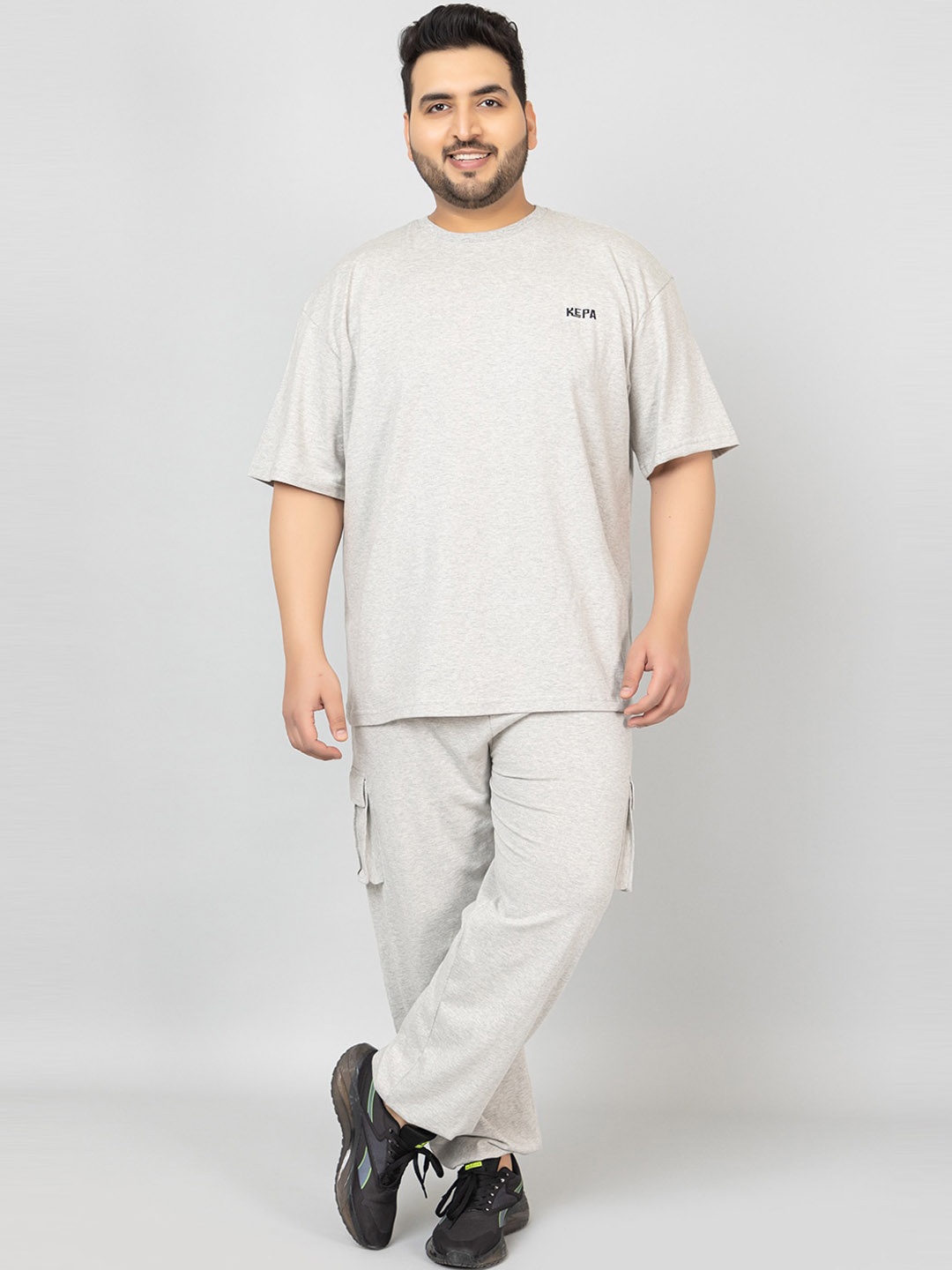 

KEPA Plus Size Pure Cotton T-Shirt With Joggers, Grey