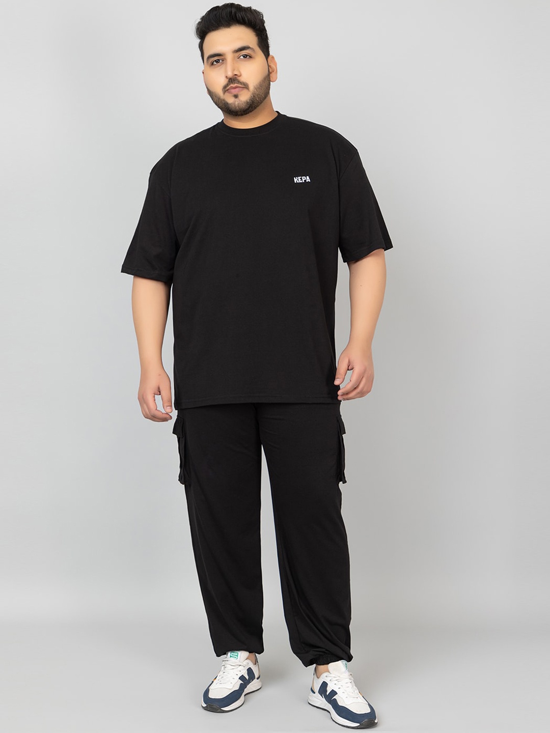 

KEPA Plus Size Pure Cotton T-Shirt With Joggers, Black