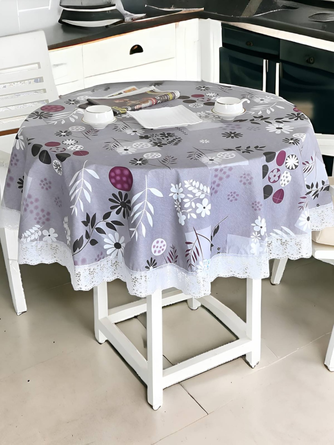 CASA-NEST Grey 8-Seater Round Table Cover