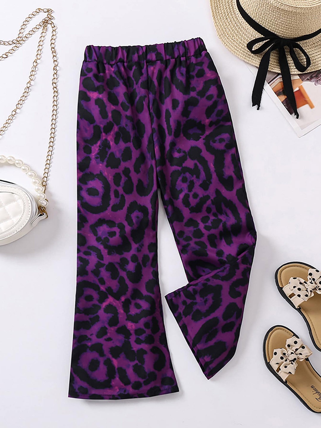 

StyleCast x Revolte Girls Loose Fit Animal Printed Mid-Rise Trousers, Purple