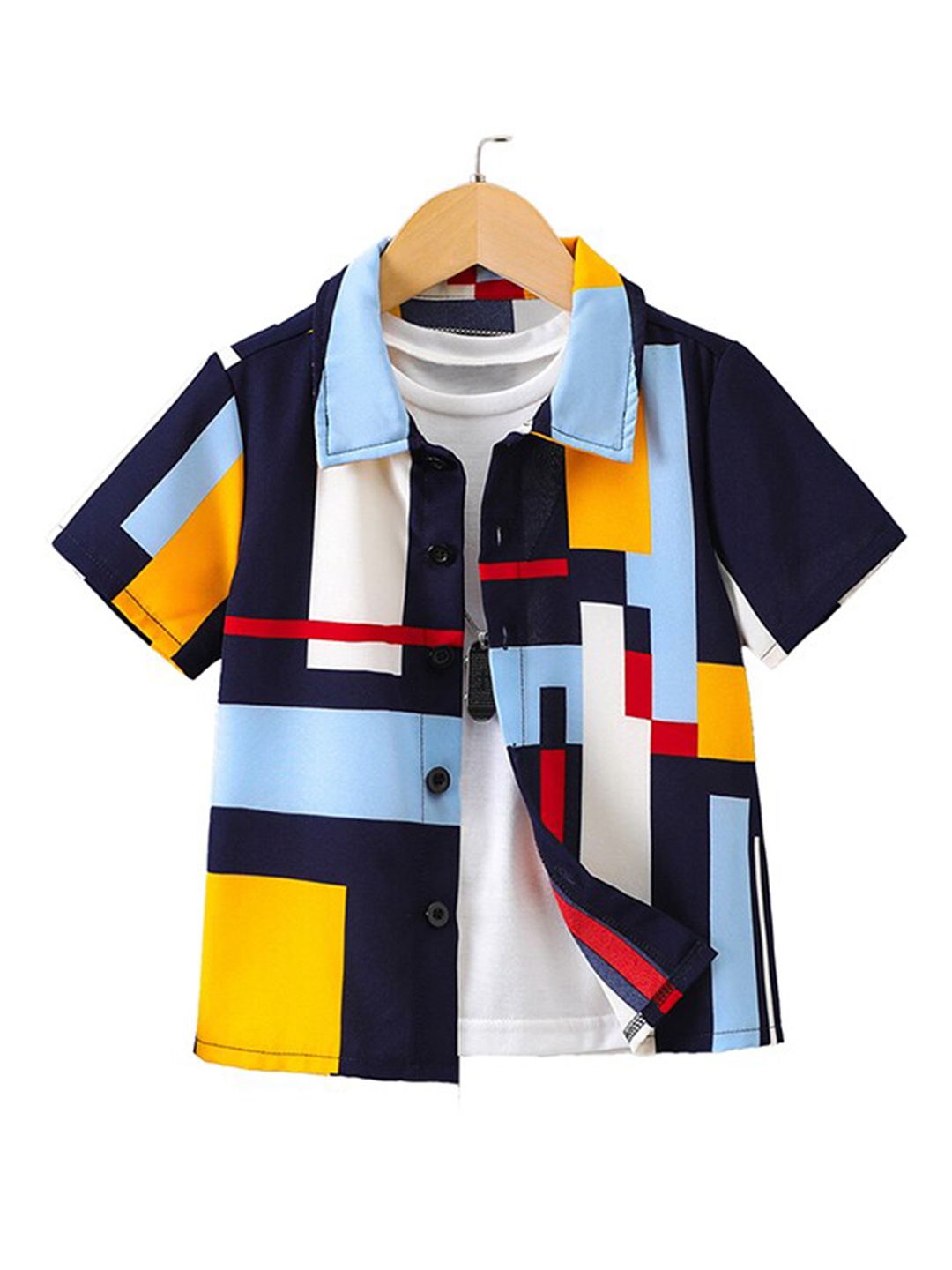 

StyleCast x Revolte Boys Spread Collar Short Sleeves Geometric Printed Casual Shirt, Black