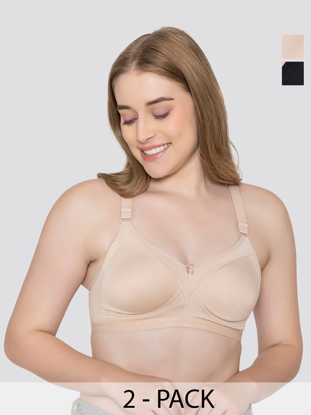 

MAASHIE Pack of 2 Full Coverage Seamless Everyday Bra ND-BLK, Cream