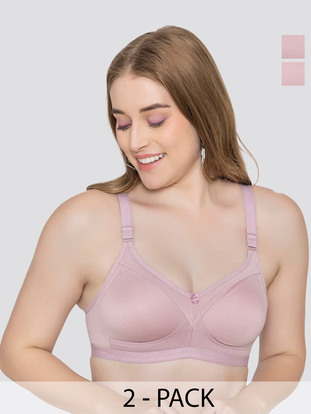 

MAASHIE Pack of 2 Full Coverage Seamless Everyday Bra CR-CR, Pink