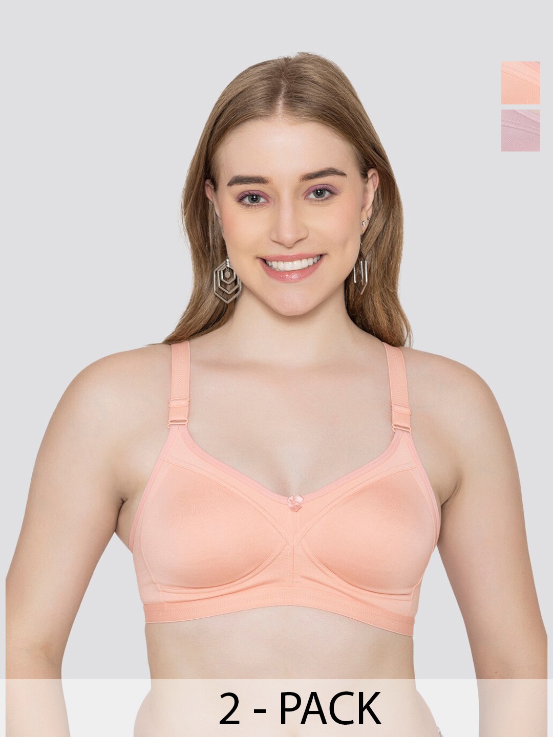 

MAASHIE Pack of 2 Full Coverage Seamless Everyday Bra PCH-CR, Peach