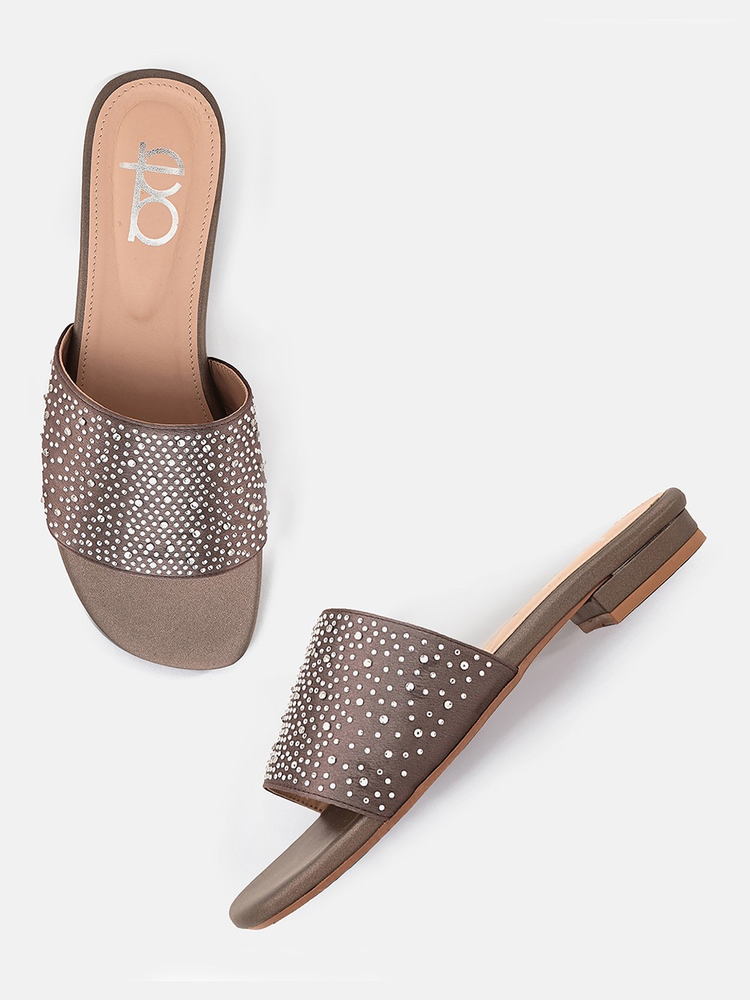 

Elevato Women Rhinestone Open Toe Flats, Taupe