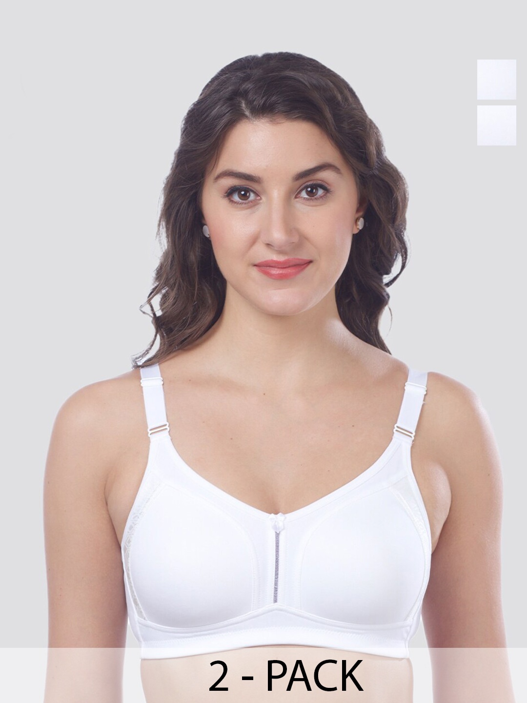 

MAASHIE Pack of 2 Double Layered Cups High Support Lace Bra WH-WH, White
