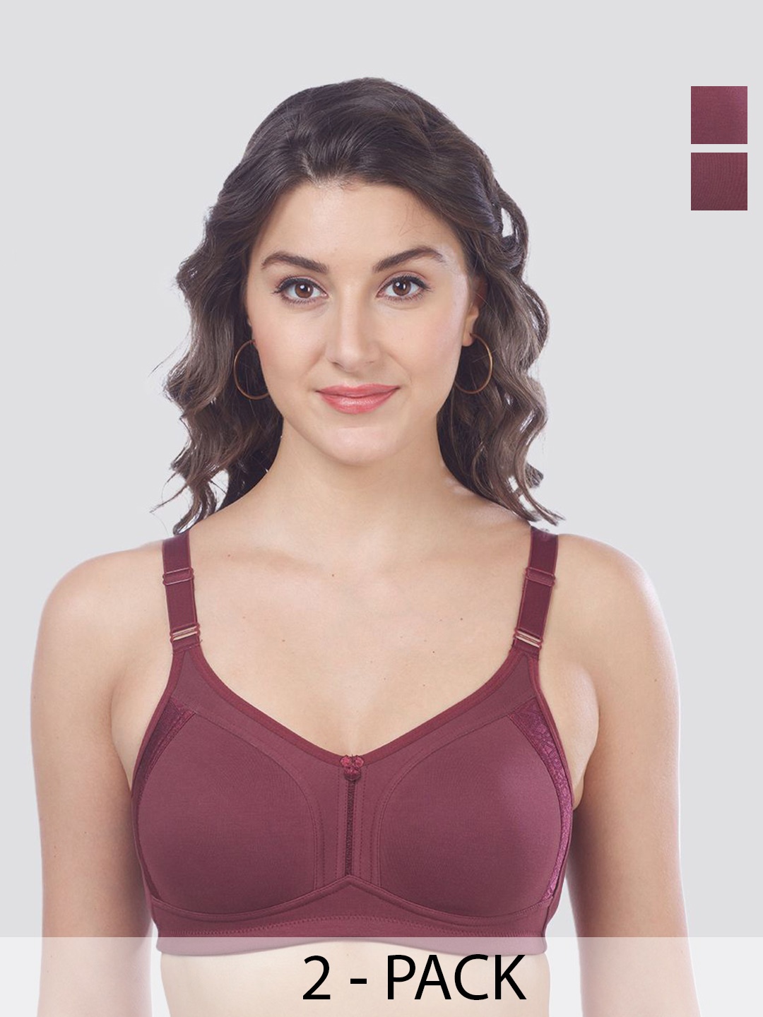 

MAASHIE Pack of 2 Double Layered Cups High Support Lace Bra WNE-WNE, Burgundy