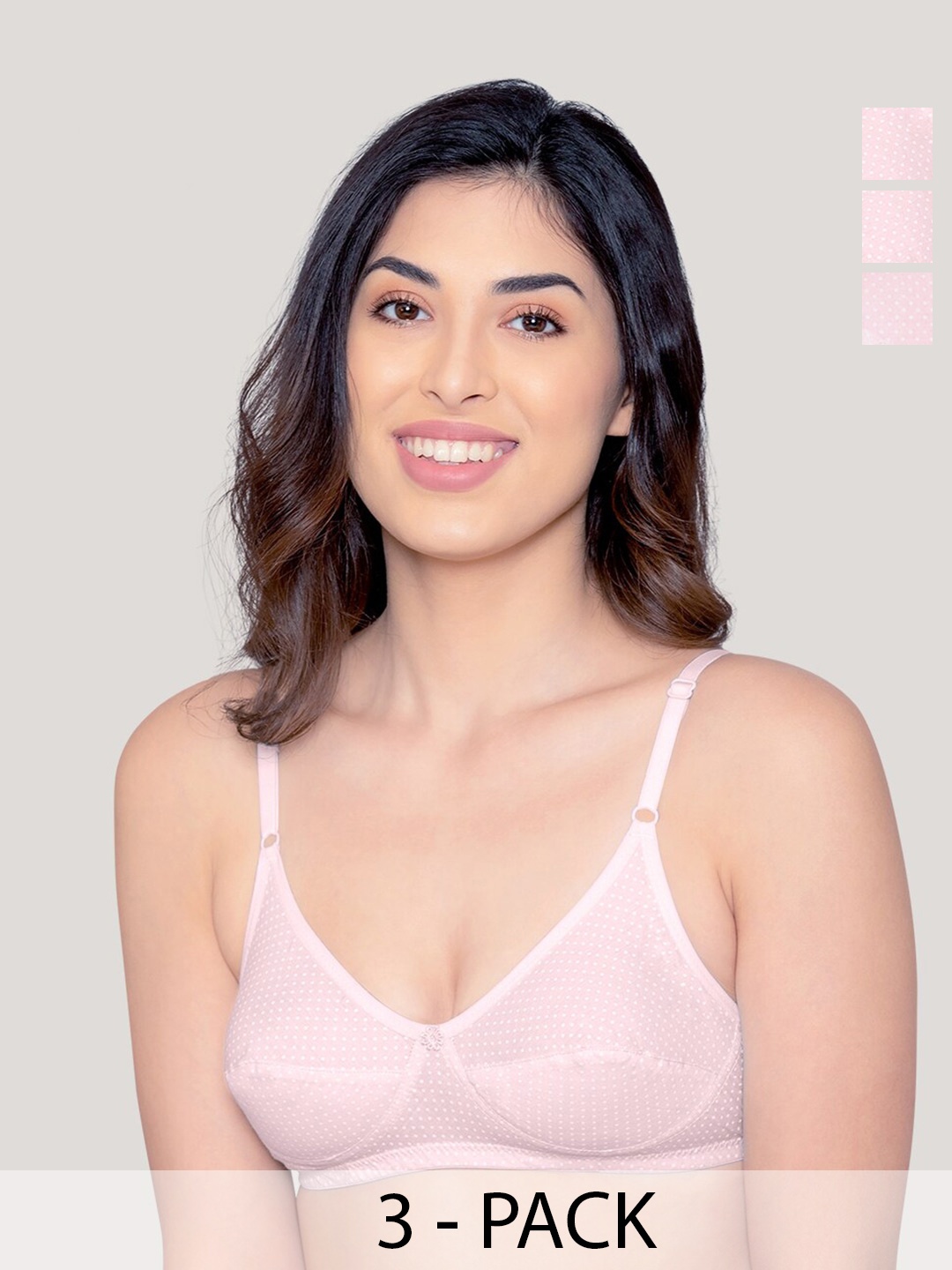 

Kalyani Elin Pack of 3 Polka Dot Printed Cotton Bra PNK-PNK-PNK, Pink