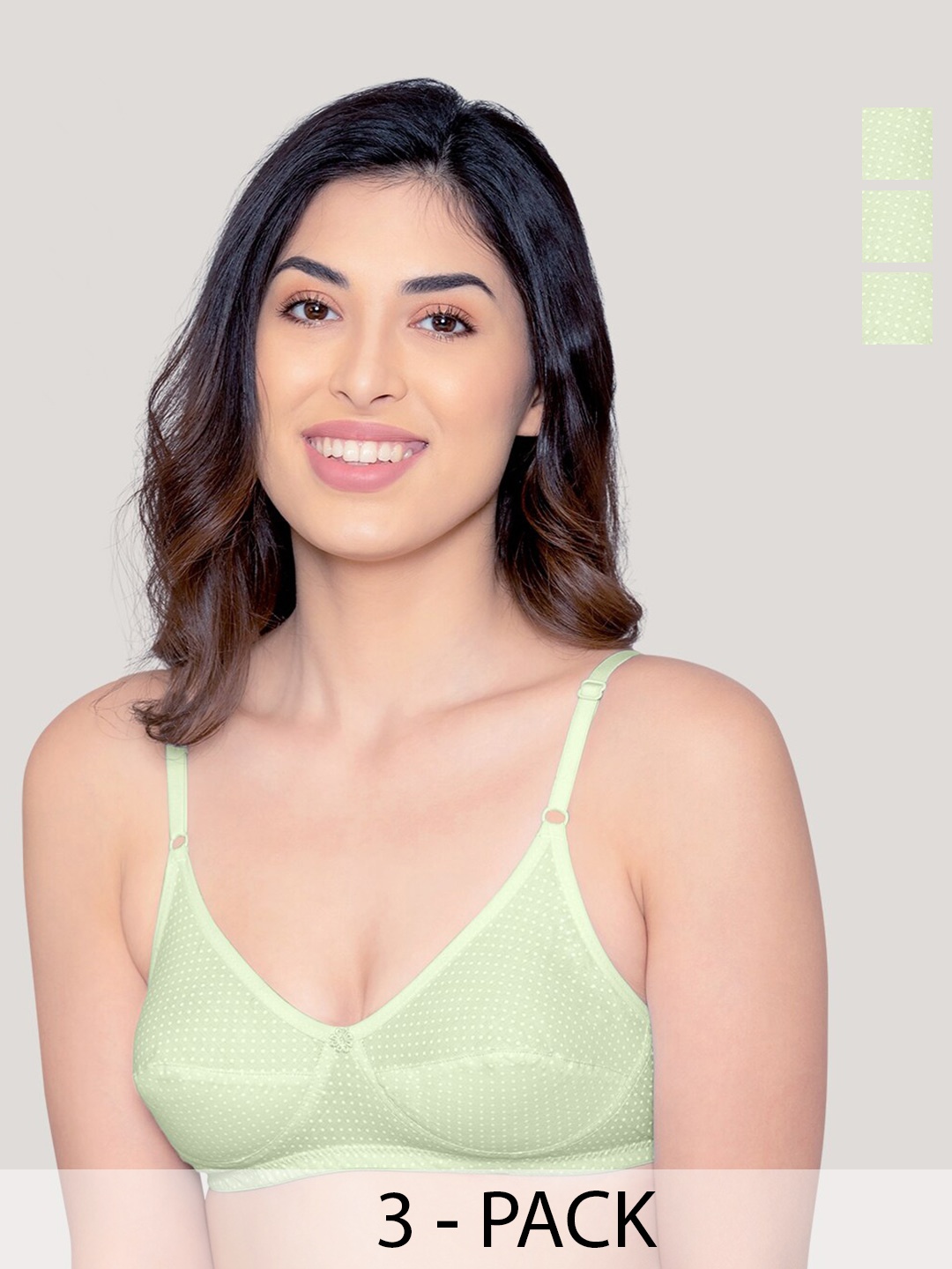 

Kalyani Elin Pack of 3 Polka Dot Printed Cotton Bra GRN-GRN-GRN, Green