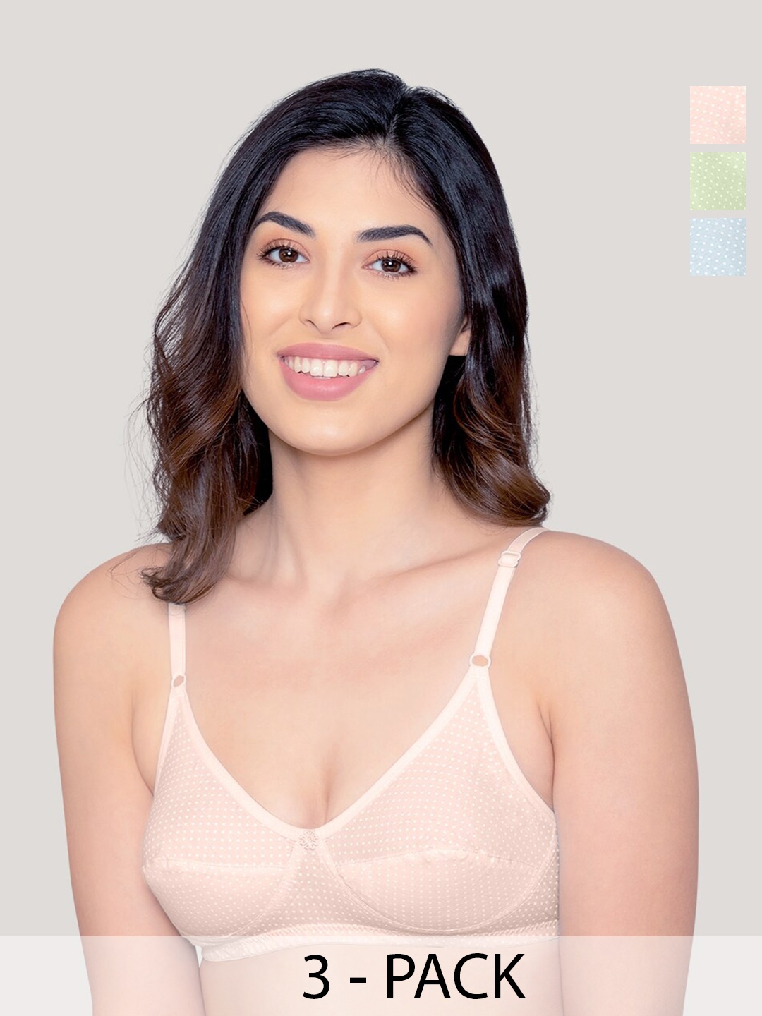 

Kalyani Elin Pack of 3 Polka Dot Printed Cotton Bra PCH-SB-GRN, Peach