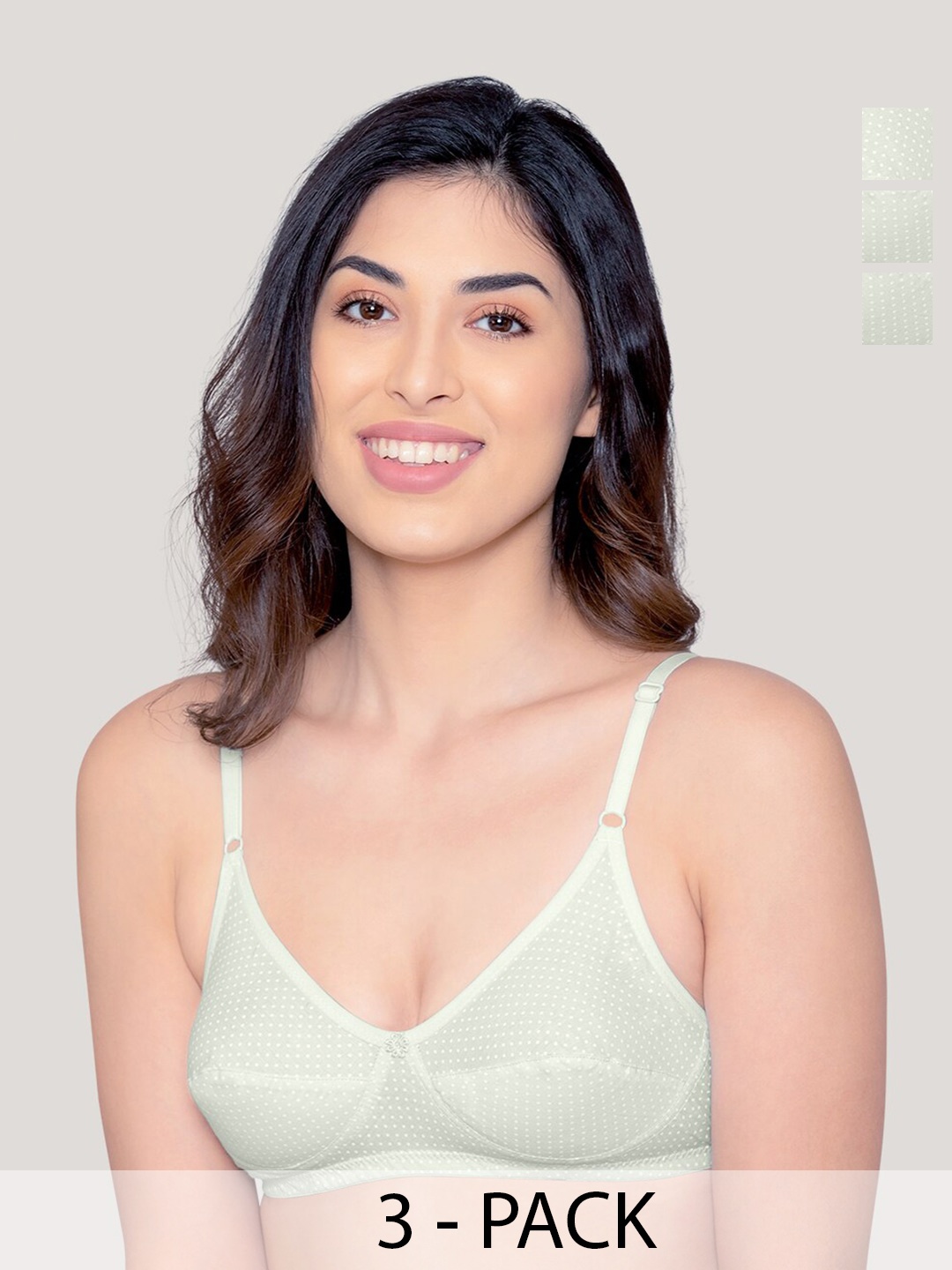 

Kalyani Elin Pack of 3 Polka Dot Printed Cotton Bra LMN-LMN-LMN, Green