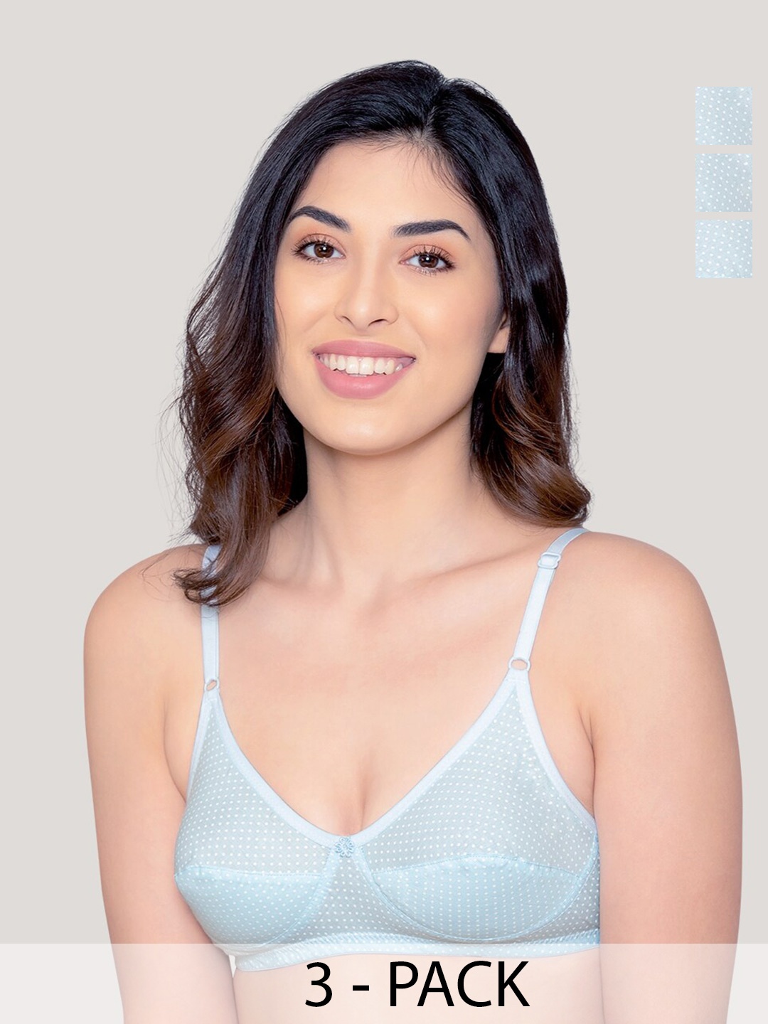 

Kalyani Elin Pack of 3 Polka Dot Printed Cotton Bra SB-SB-SB, Blue