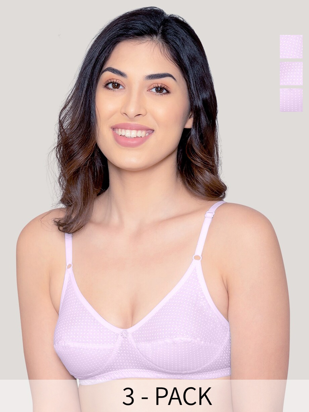 

Kalyani Elin Pack of 3 Polka Dot Printed Cotton Bra LV-LV-LV, Lavender