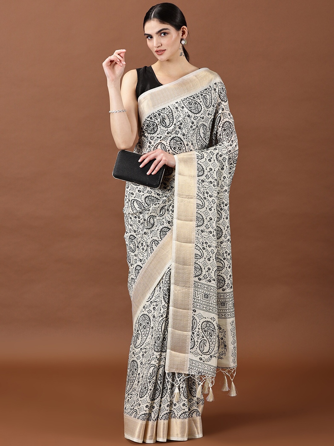 

Kancheepuram Kalakshetra Silks Ethnic Motifs Zari Saree, Cream