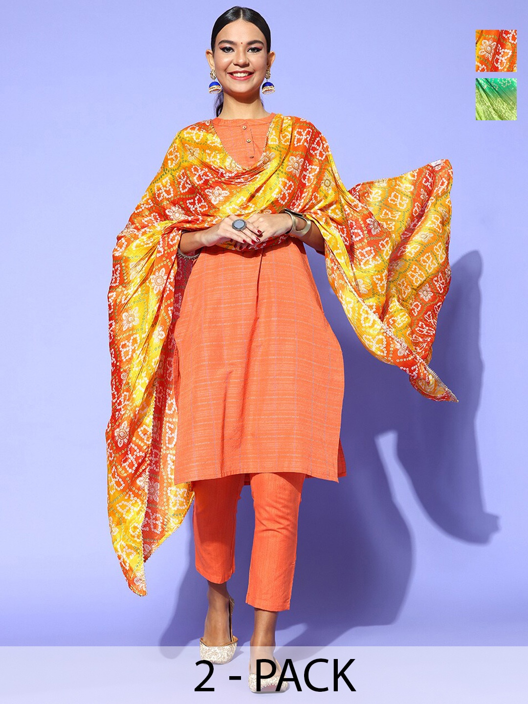 

Rang Gali Printed Art Silk Bandhani Dupatta, Green