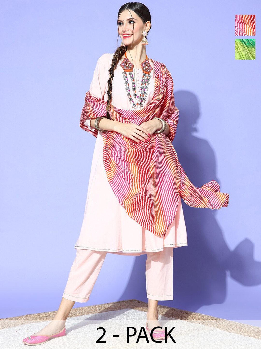 

Rang Gali Printed Art Silk Bandhani Dupatta, Green