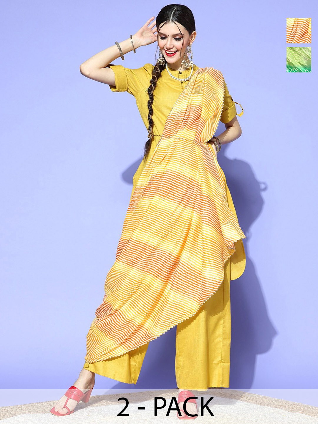 

Rang Gali Printed Art Silk Bandhani Dupatta, Yellow