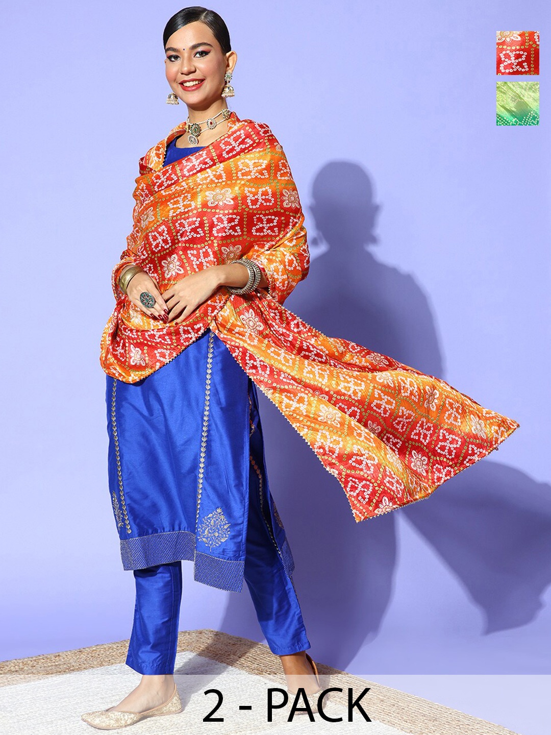 

Rang Gali Printed Art Silk Bandhani Dupatta, Green