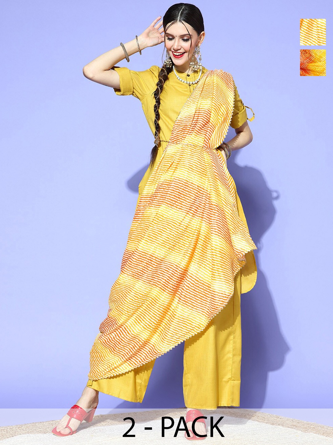 

Rang Gali Printed Art Silk Bandhani Dupatta, Yellow
