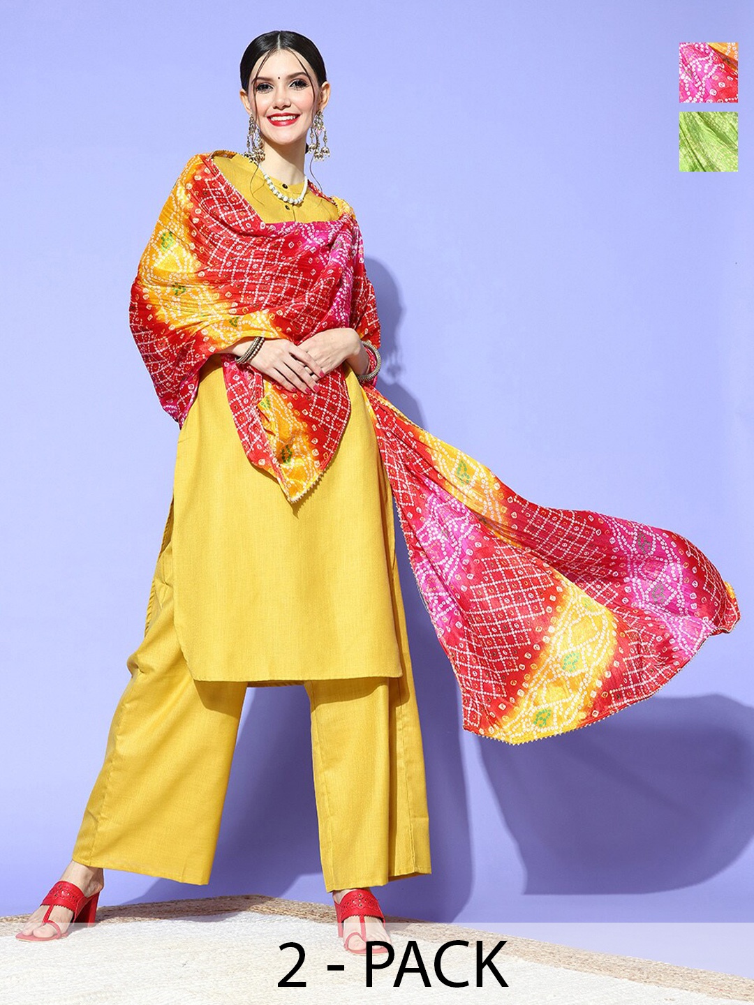 

Rang Gali Printed Art Silk Bandhani Dupatta, Green