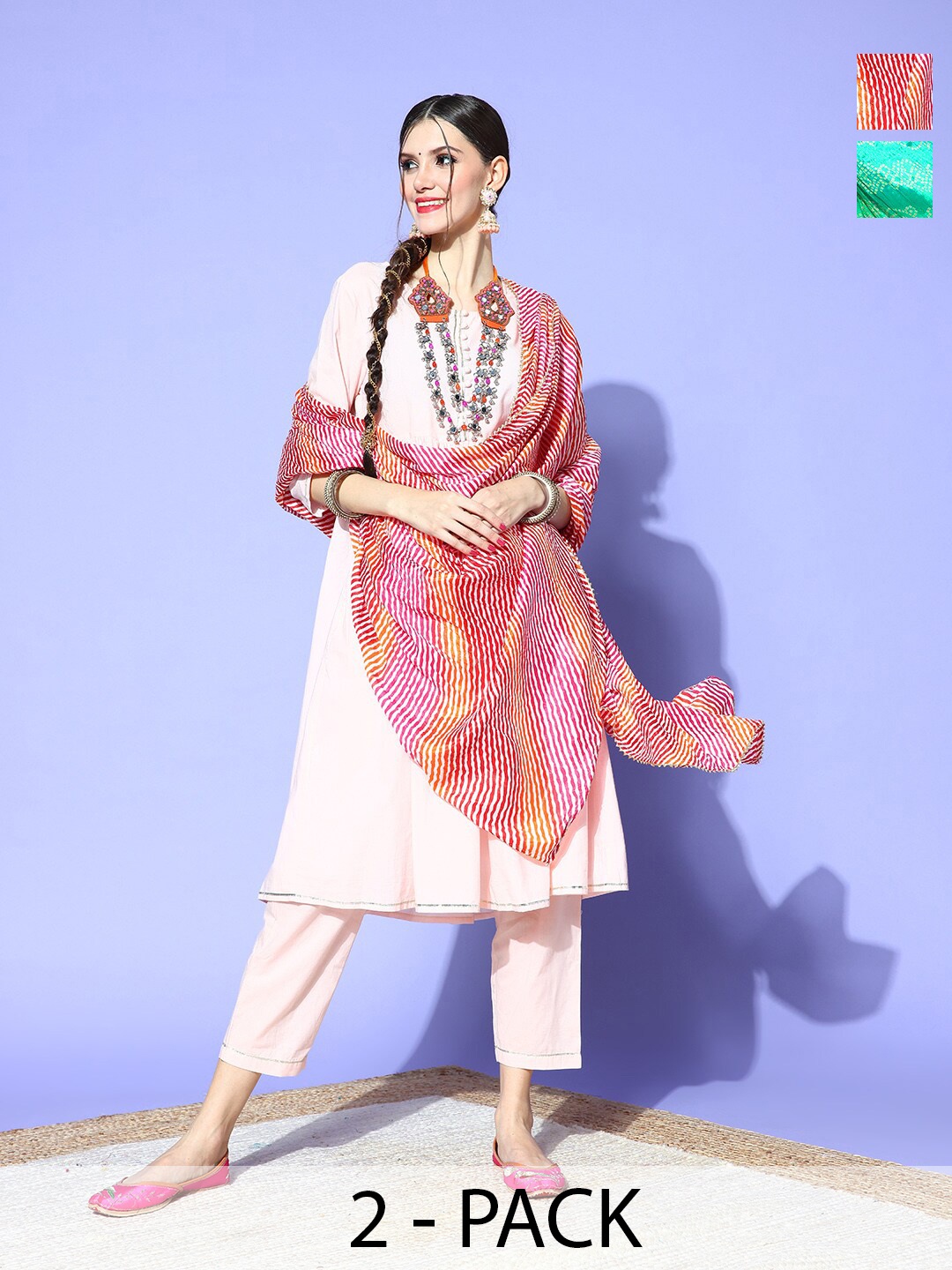 

Rang Gali Printed Art Silk Bandhani Dupatta, Green