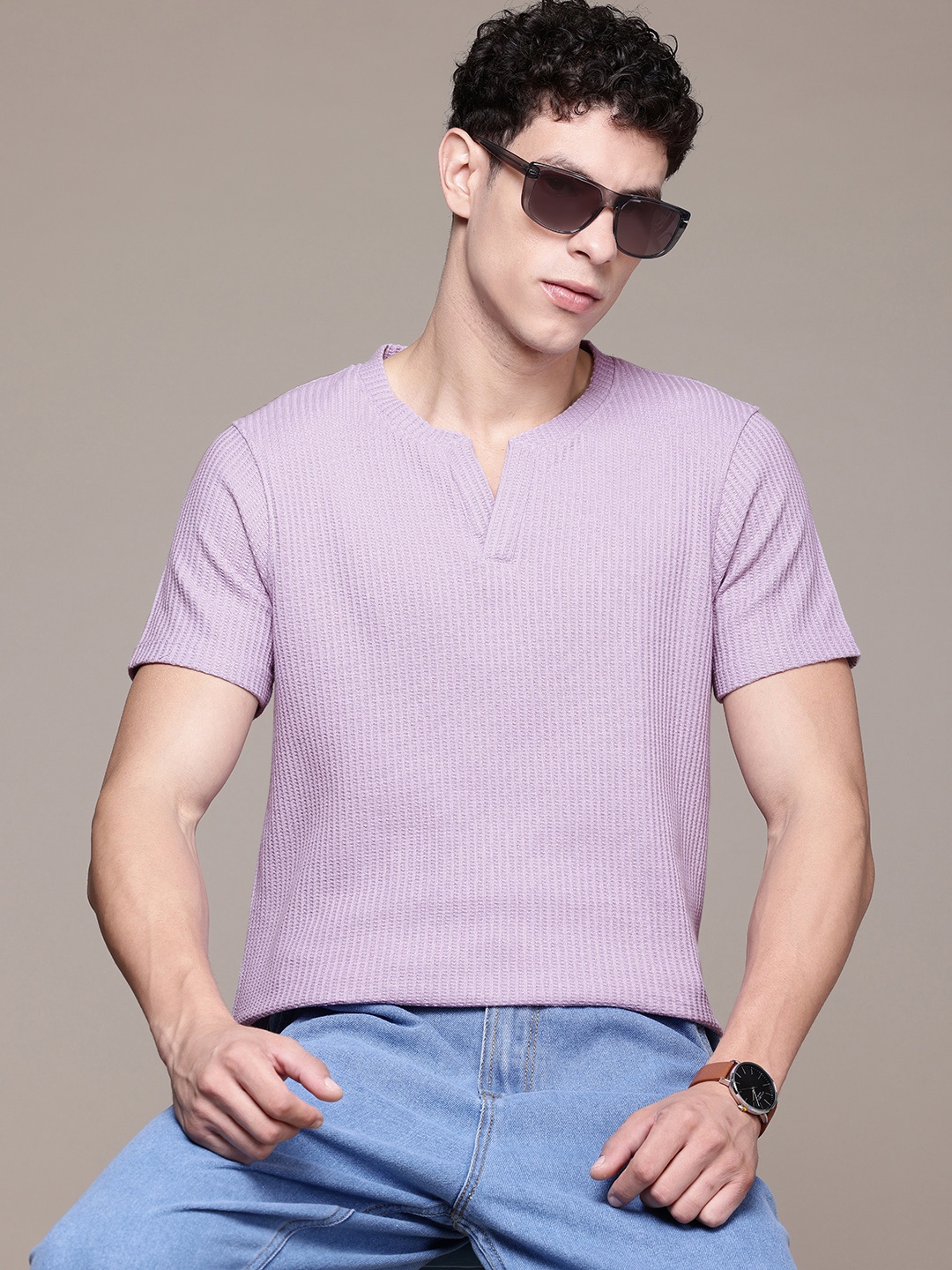 

The Roadster Lifestyle Co. Textured Henley Neck T-shirt, Lavender