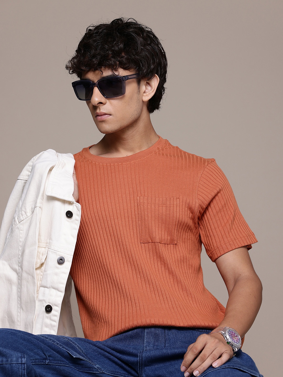

The Roadster Lifestyle Co. Textured Chest Pocket Detail T-shirt, Orange
