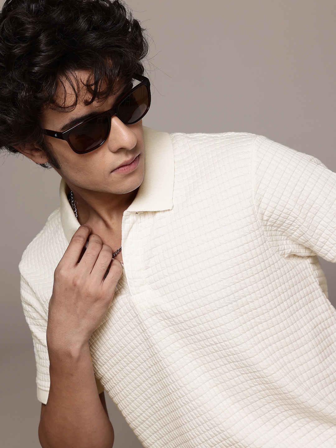 

The Roadster Lifestyle Co. Textured Polo Collar T-shirt, Off white
