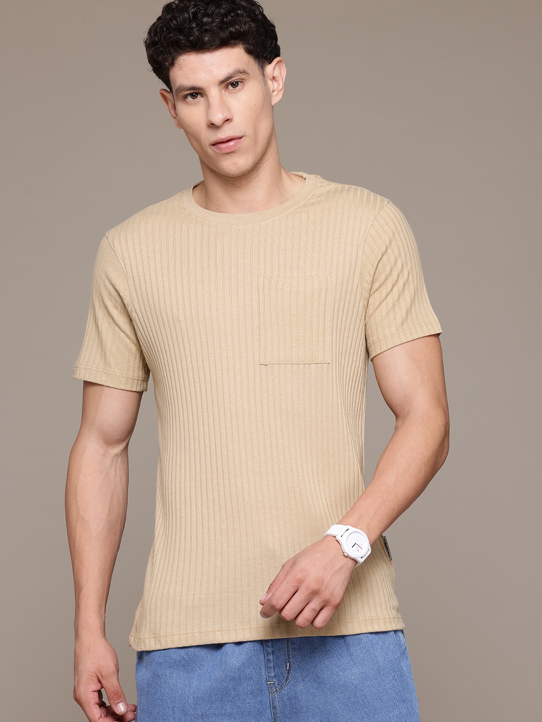 

The Roadster Lifestyle Co. Ribbed Pocket T-shirt, Beige