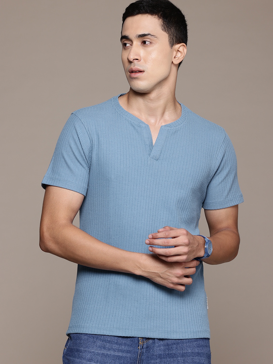 

Roadster The Life Co. Textured T-shirt, Blue