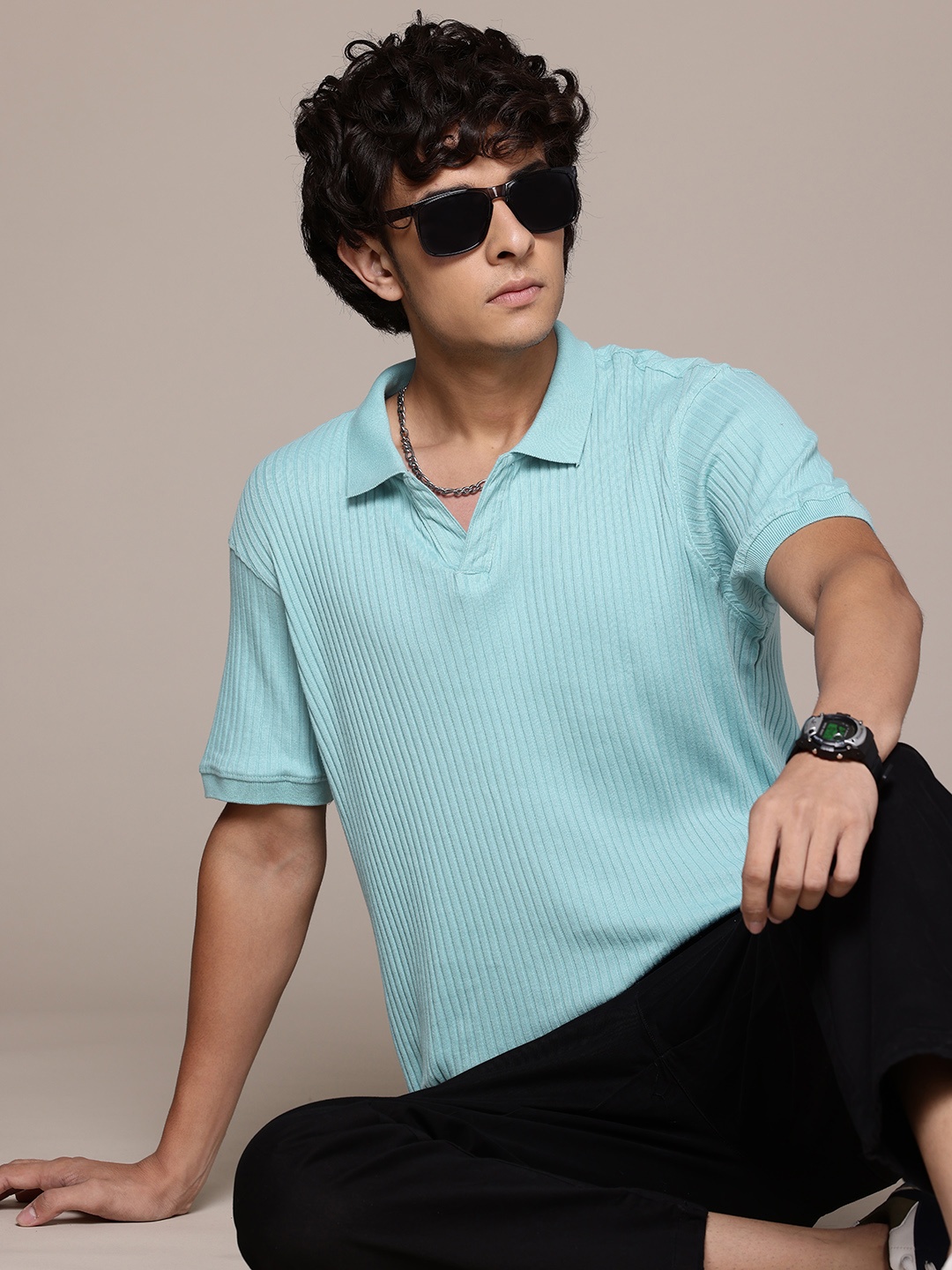 

The Roadster Lifestyle Co. Ribbed Polo T-shirt, Blue