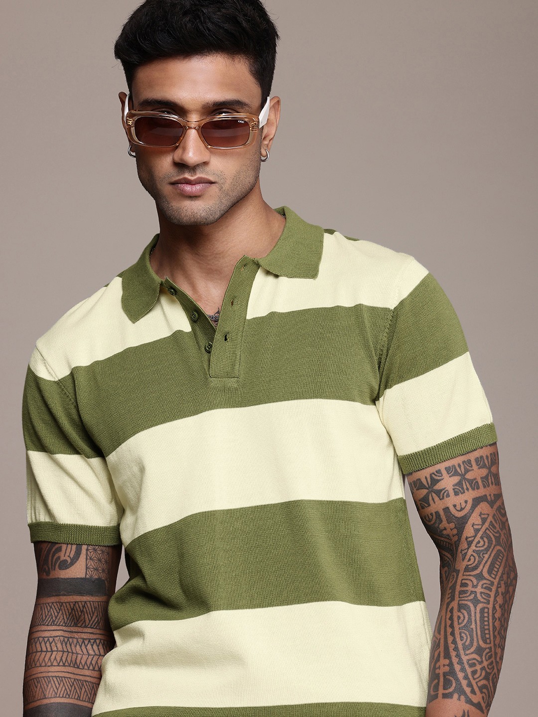 

The Roadster Life Co. Colourblocked Polo Collar Pure Cotton T-shirt, Olive