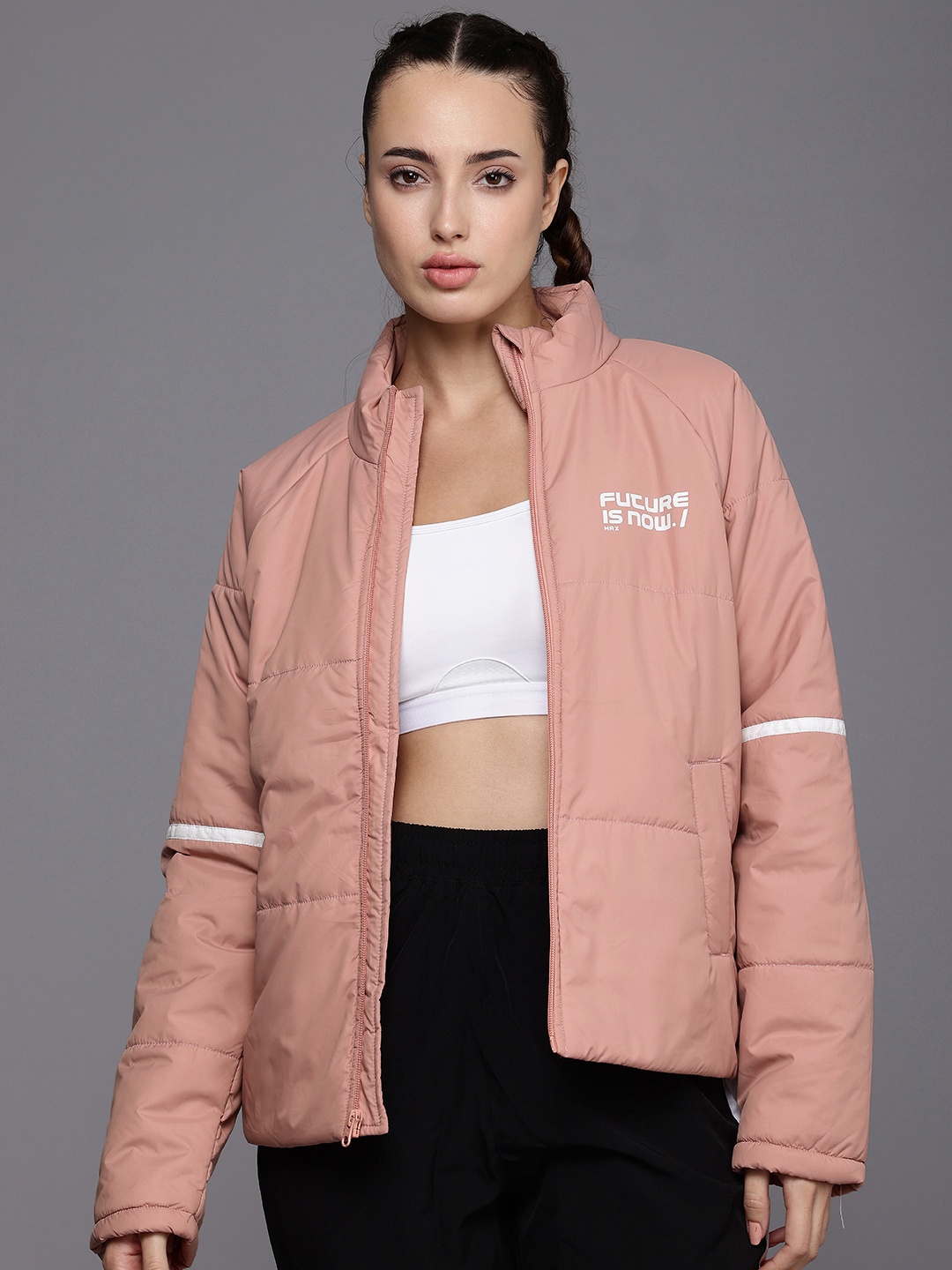 

HRX by Hrithik Roshan Techoff Mock Collar Lifestyle Padded Jacket, Peach