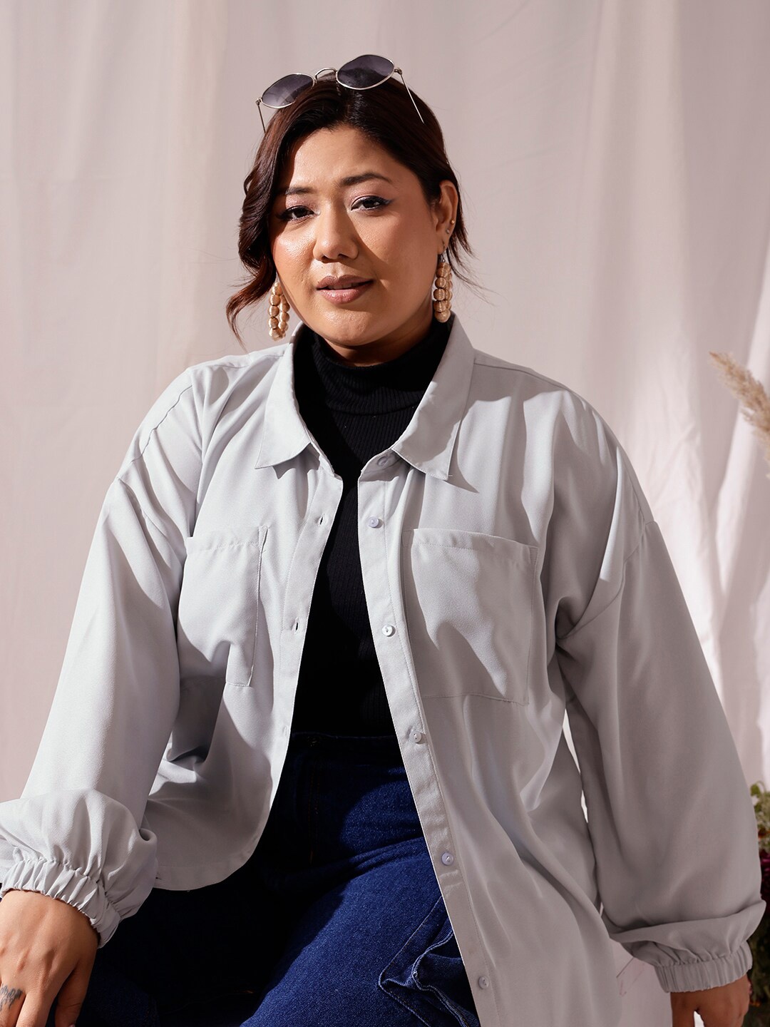 

CURVY STREET Plus Size Comfort Casual Shirt, Grey