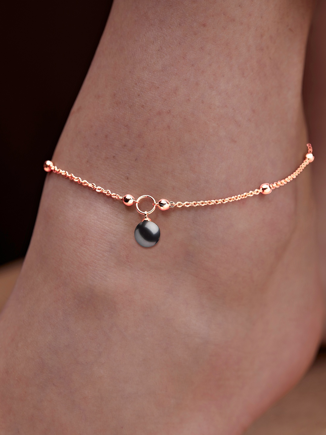 

MINUTIAE Rose Gold Plated Artificial Stones and Beads Anklet