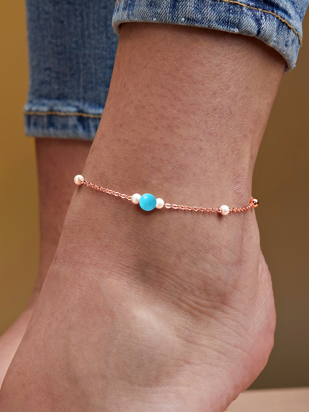 

MINUTIAE Rose Gold-Plated Crystals Studded Anklet