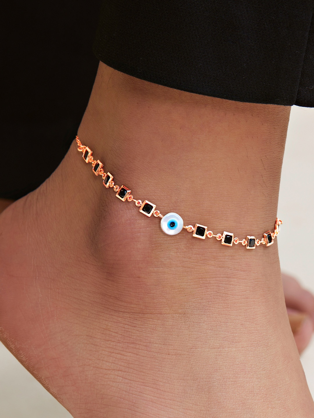 

MINUTIAE Rose Gold-Plated Stone Studded Anklet