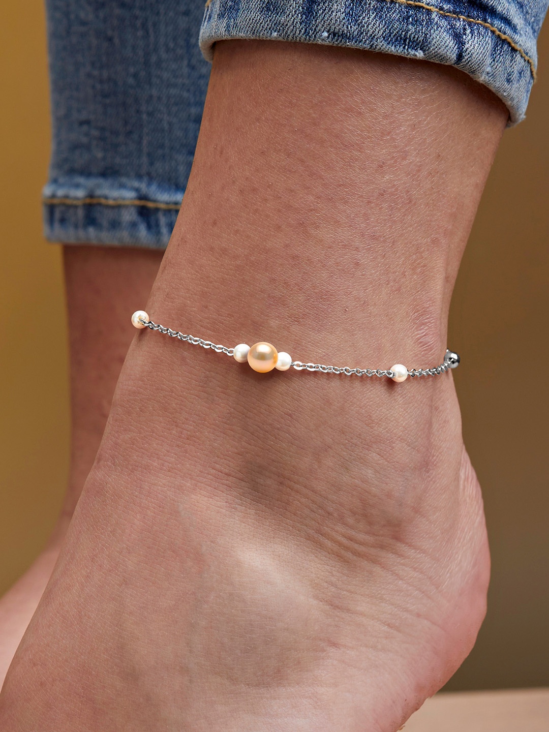 

MINUTIAE Silver-Plated Artificial Stones and Beads Anklet