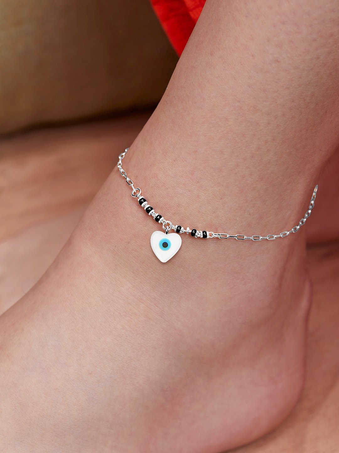 

MINUTIAE Silver-Plated Crystal Studded Anklet